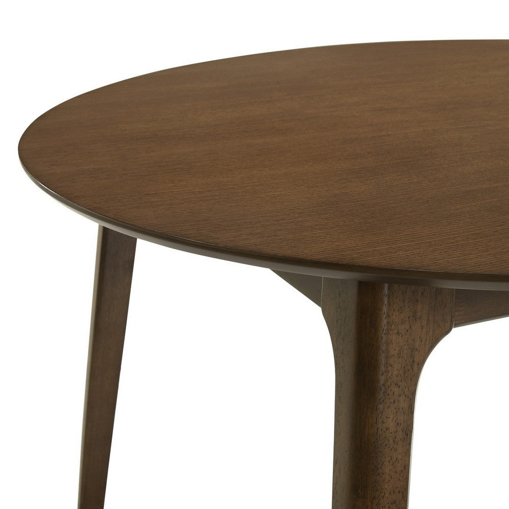 Kiq 48 Inch Dining Table Wood Round Tabletop Angled Legs Walnut Brown By Casagear Home BM311119