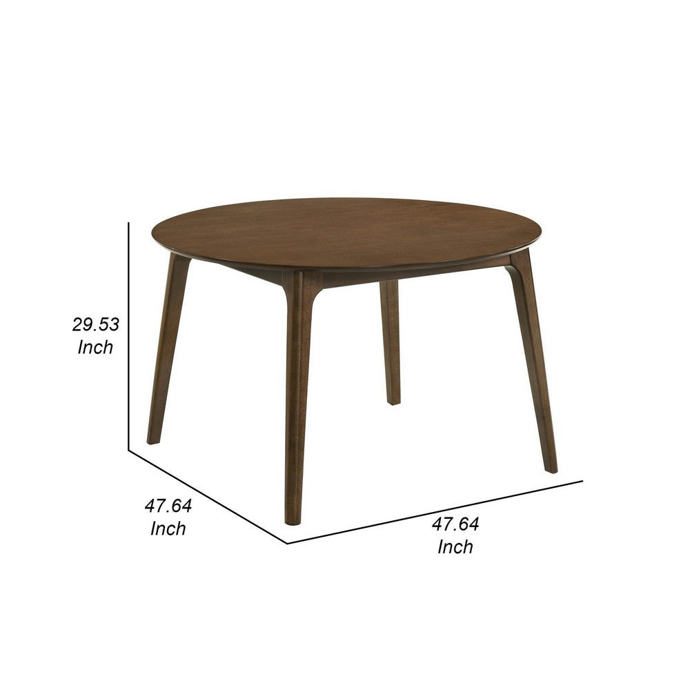 Kiq 48 Inch Dining Table Wood Round Tabletop Angled Legs Walnut Brown By Casagear Home BM311119