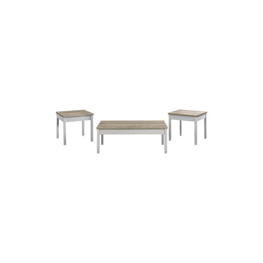 Jessie 3pc Coffee and End Table Set, Modern Light Brown Top, White Frame By Casagear Home