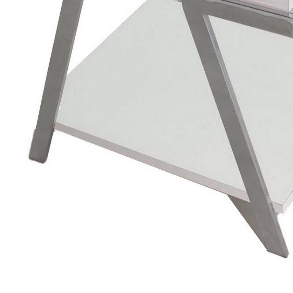 Casey 26 Inch End Table Chrome Angled Metal Frame Square Glossy White Top By Casagear Home BM311125