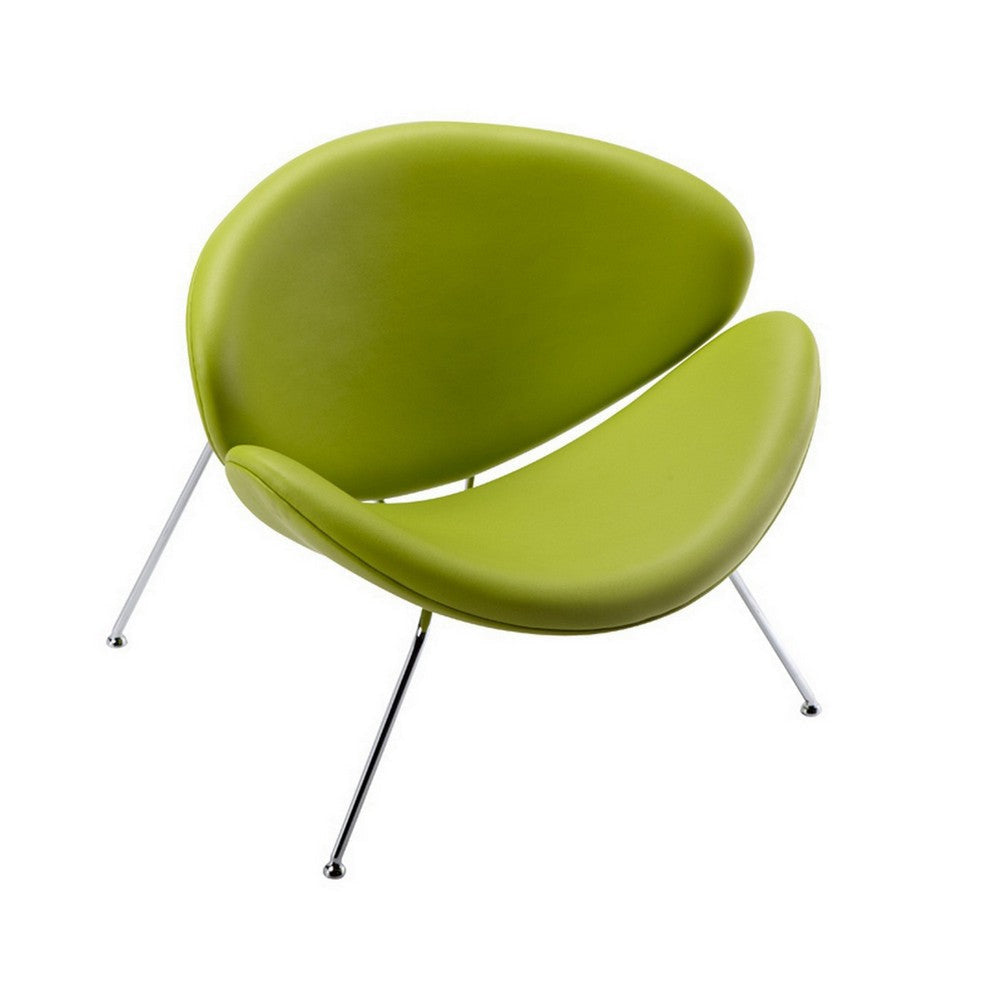 34 Inch Accent Chair, Semicircle Round Shape, Faux Leather, Lime Green By Casagear Home