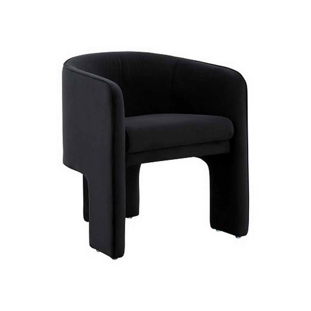 24 Inch Accent Chair, Modern Style, 3 Legs, Black Velvet Upholstery By Casagear Home