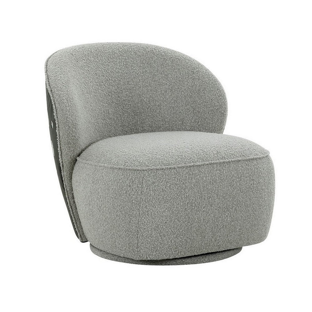 32 Inch Swivel Accent Chair, Smooth Curved Shape, Gray Fabric Upholstery By Casagear Home