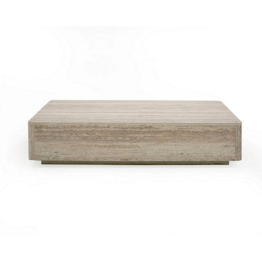 Lia 55 Inch Coffee Table, Rectangular Travertine Stone Finish Laminated Top By Casagear Home