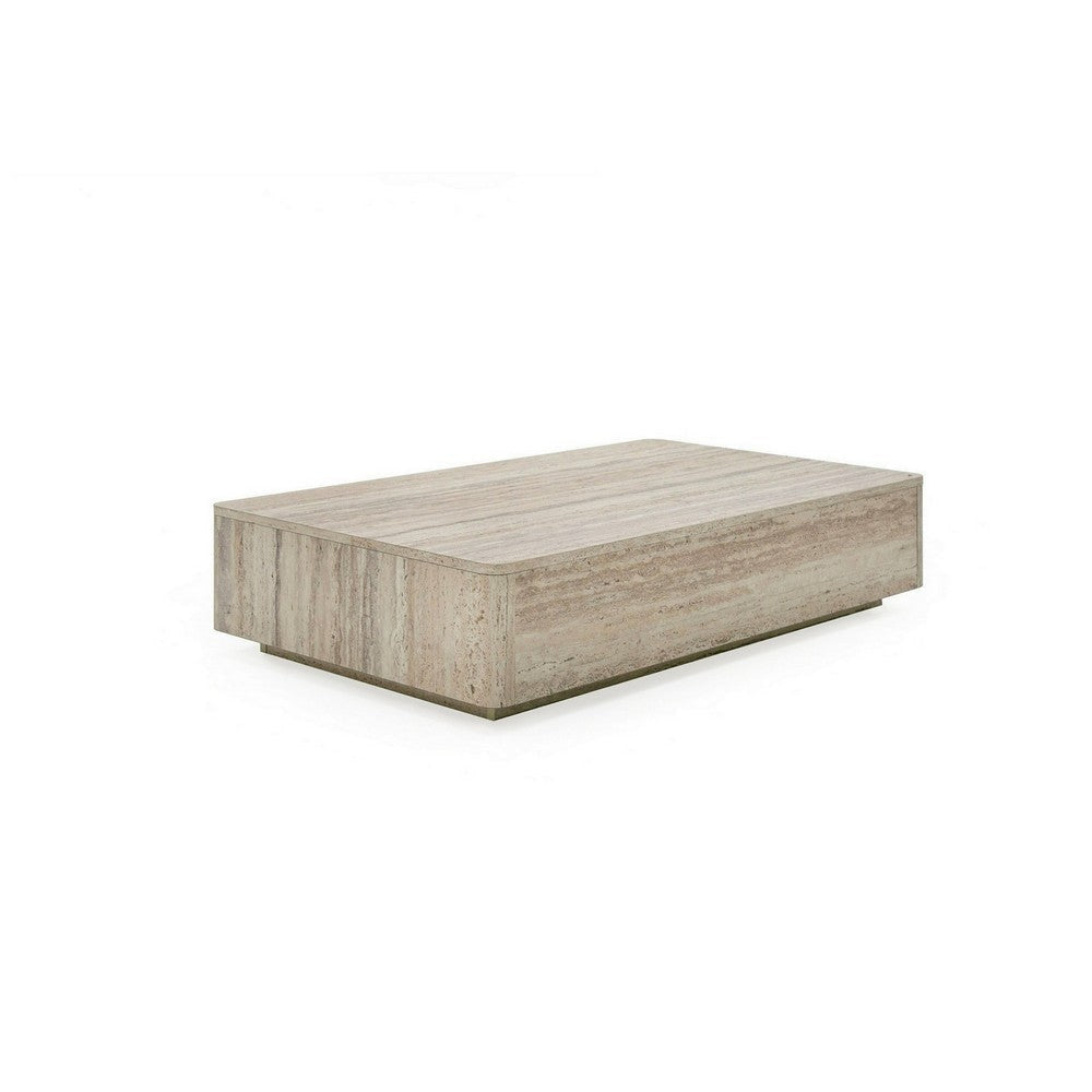 Lia 55 Inch Coffee Table Rectangular Travertine Stone Finish Laminated Top By Casagear Home BM311178