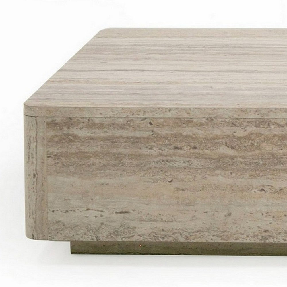 Lia 55 Inch Coffee Table Rectangular Travertine Stone Finish Laminated Top By Casagear Home BM311178