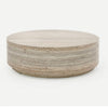 Lia 39 Inch Coffee Table Round Travertine Stone Finish Laminated Top By Casagear Home BM311180