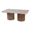 Kohl 50 Inch Cocktail Table Brown Mango Wood Drum Base Cream Floated Top By Casagear Home BM311231