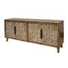 Vera 69 Inch Sideboard Console Brown Pine Wood 4 Doors Geometric Beige By Casagear Home BM311236