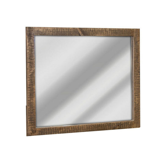 Texu 36 x 43 Inch Dresser Mirror, Solid Pine Wood, Rectangular, Brown By Casagear Home