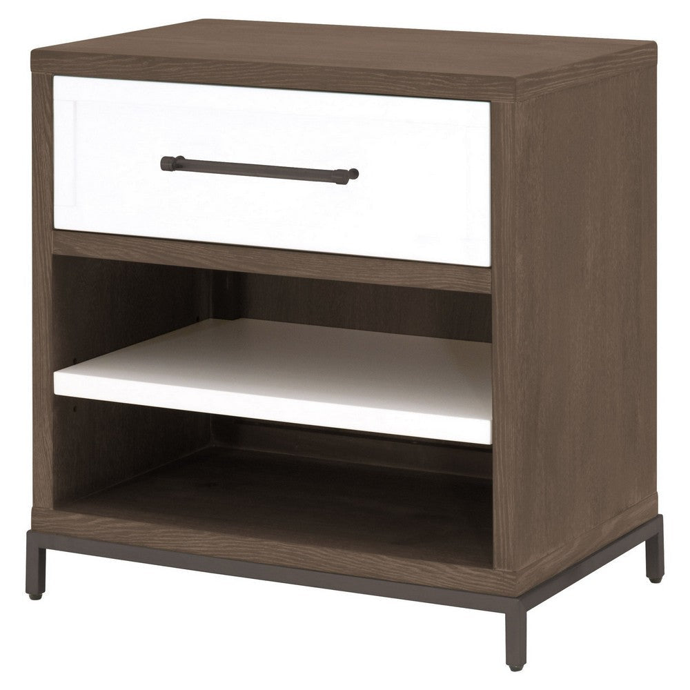 29 Inch Nightstand 1 Drawer with Handle 2 Open Spaces White and Brown By Casagear Home BM311362