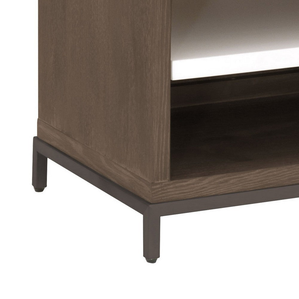 29 Inch Nightstand 1 Drawer with Handle 2 Open Spaces White and Brown By Casagear Home BM311362