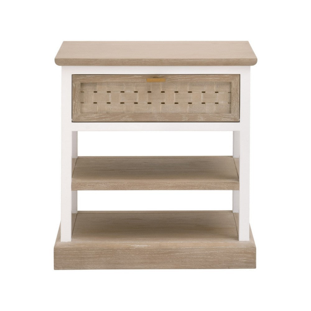 25 Inch Side End Table 1 Drawer 2 Open Storage Shelves White Oak Brown By Casagear Home BM311368