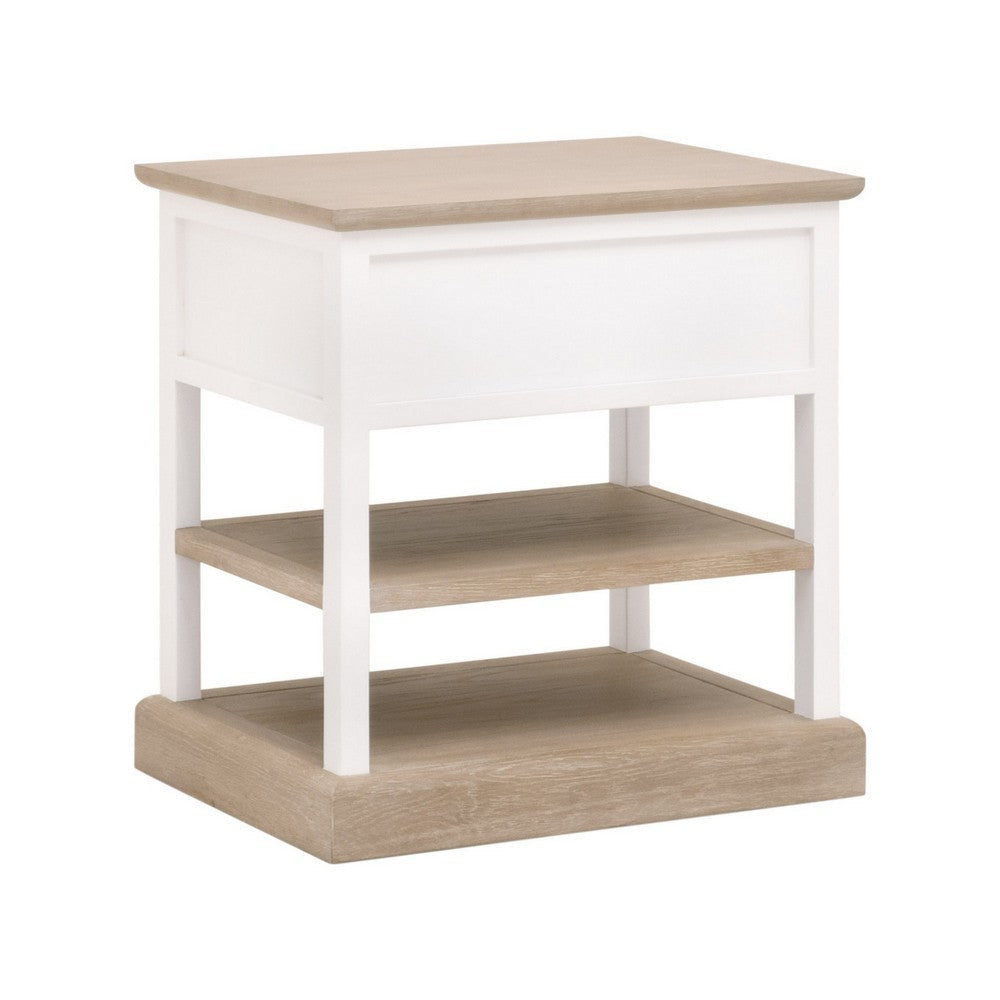 25 Inch Side End Table 1 Drawer 2 Open Storage Shelves White Oak Brown By Casagear Home BM311368