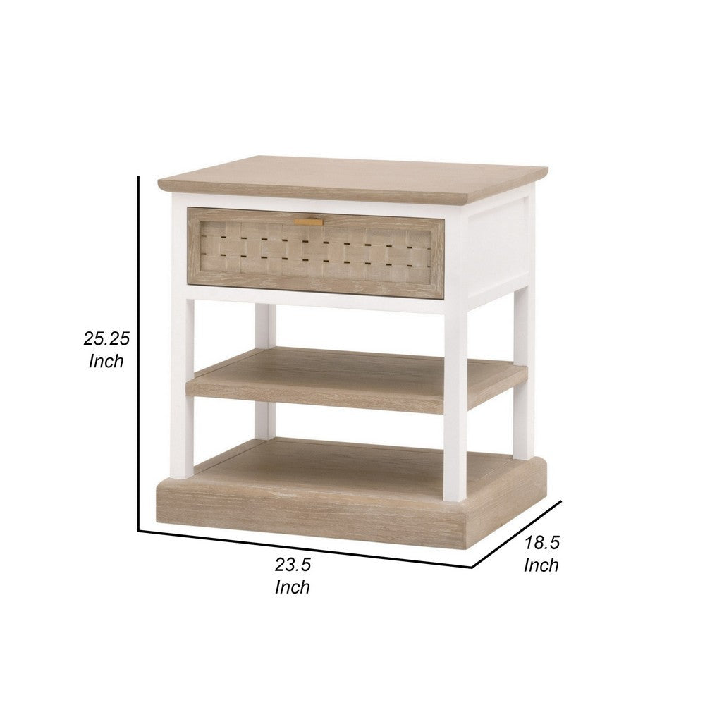 25 Inch Side End Table 1 Drawer 2 Open Storage Shelves White Oak Brown By Casagear Home BM311368