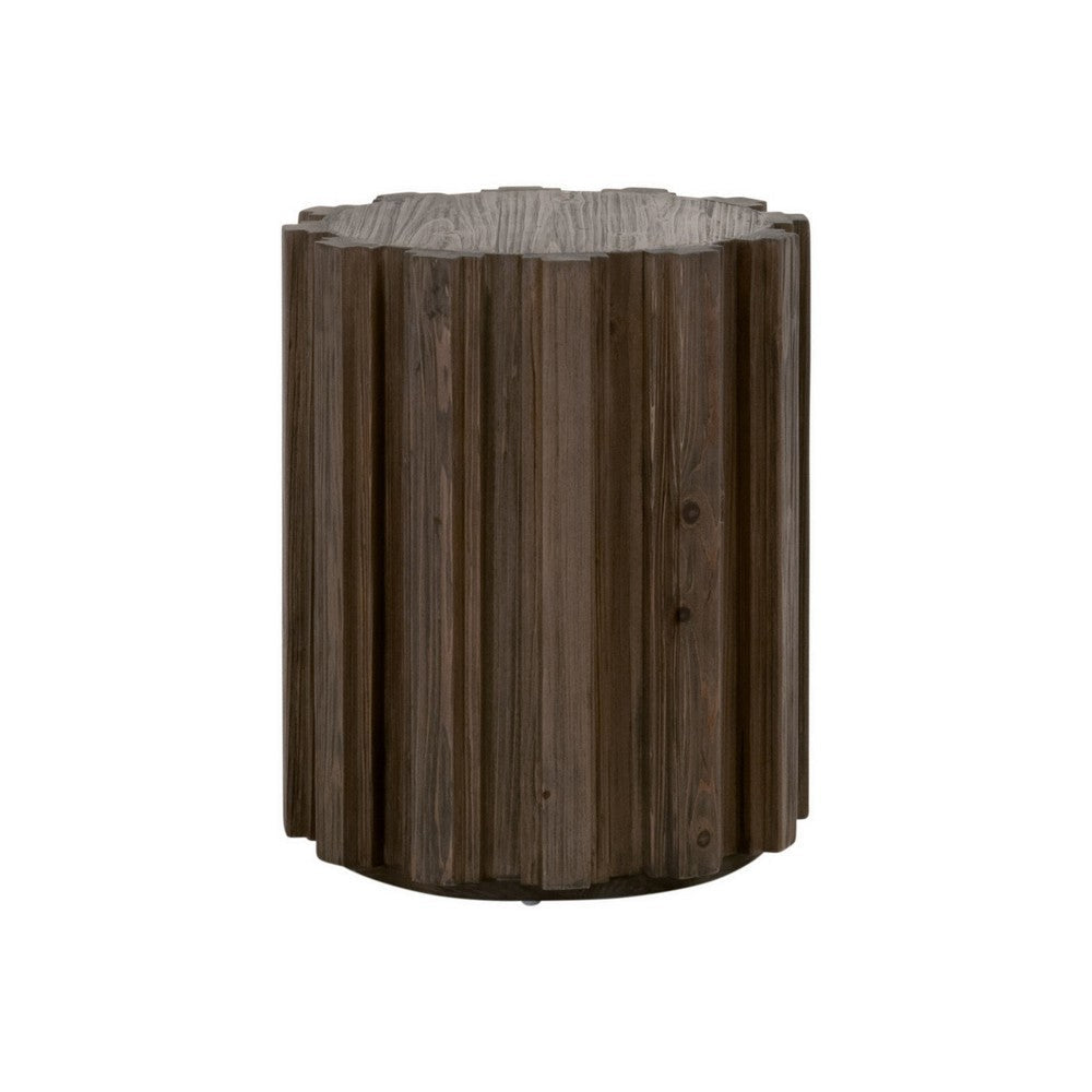 Nyl 21 Inch Accent Table, Round Shape, Fluted Details, Plinth Base, Brown
 By Casagear Home