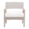 29 Inch Club Chair Gray Teak Wood Woven Back and Seat White Cushion By Casagear Home BM311379