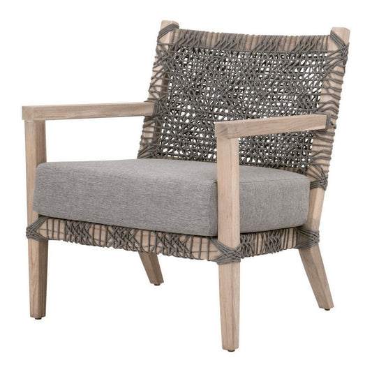 30 Inch Club Chair, Solid Teak Wood, Woven Back and Seat, Gray Cushion By Casagear Home