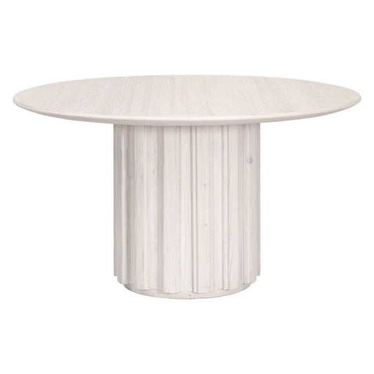 Nyl 21 Inch Coffee Table, Round Shape, Fluted Details, Plinth Base, White By Casagear Home