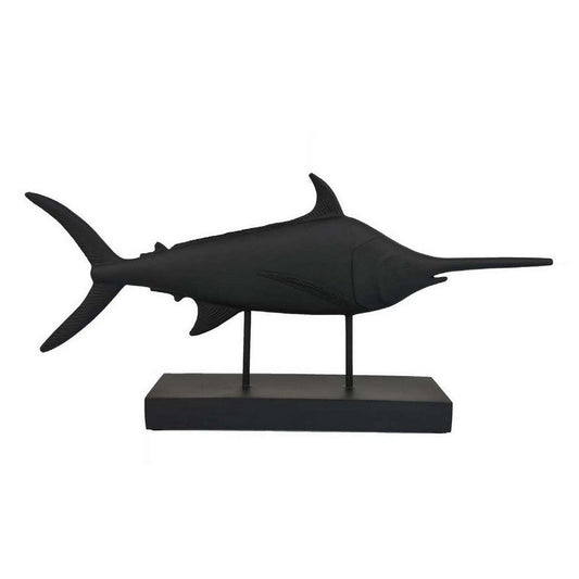 Owa Swordfish Sculpture, Resin Tabletop Decor on Stand, Classic Matte Black By Casagear Home