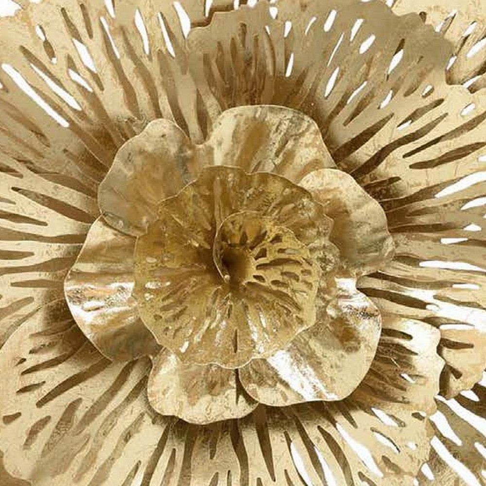 Cari 28 Inch Wall Decor Modern 3D Metal Flower Hanging Art Gold By Casagear Home BM311461