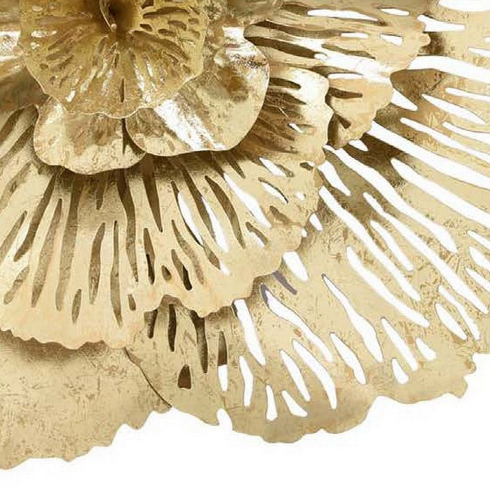 Cari 28 Inch Wall Decor Modern 3D Metal Flower Hanging Art Gold By Casagear Home BM311461