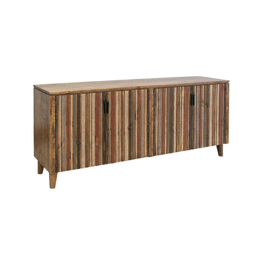 Texu 69 Inch Sideboard Console, Pine Wood, Pedant Handles, Brown, Red By Casagear Home