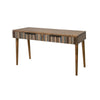 Texu 61 Inch Desk Pine Wood 2 Drawers Slim Tapered Legs Brown Blue By Casagear Home BM311494