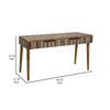 Texu 61 Inch Desk Pine Wood 2 Drawers Slim Tapered Legs Brown Blue By Casagear Home BM311494