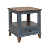 Rozy 26 Inch Side End Table, Pine Wood, 1 Drawer, Open Shelf, Brown, Blue By Casagear Home