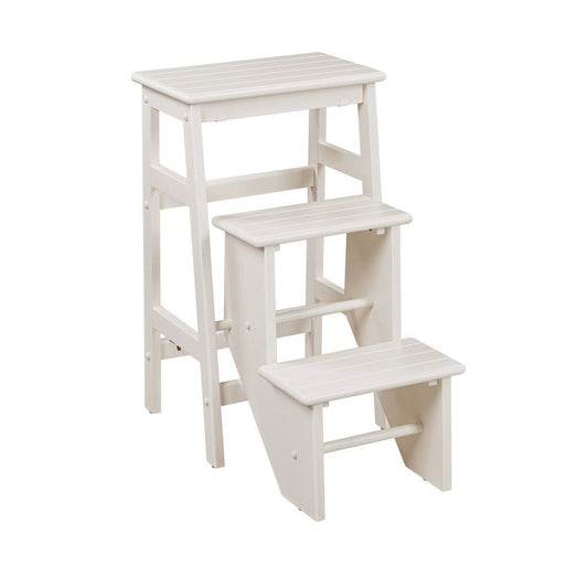 Nero 30 Inch Folding Step Stool, 3 Tier Design, Farmhouse, Cream Wood By Casagear Home