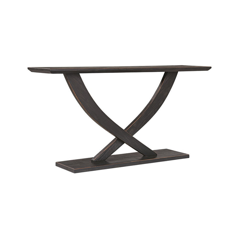 Rase 57 Inch Console Table, Cross Leg Design, Pedestal Base, Black Wood By Casagear Home