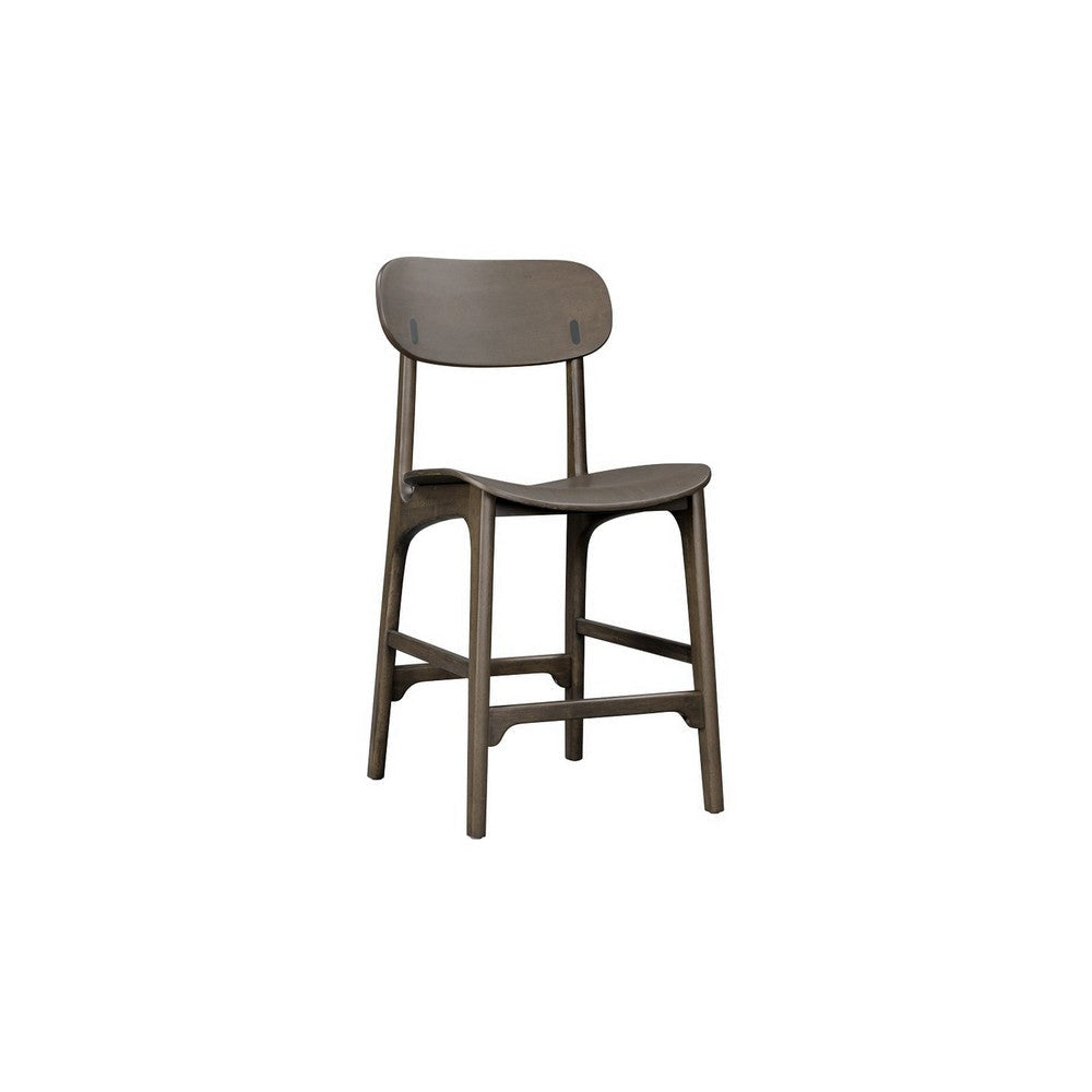 Seln 24 Inch Counter Stool Chair, Curved Seat, Open Back, Dark Gray Wood By Casagear Home