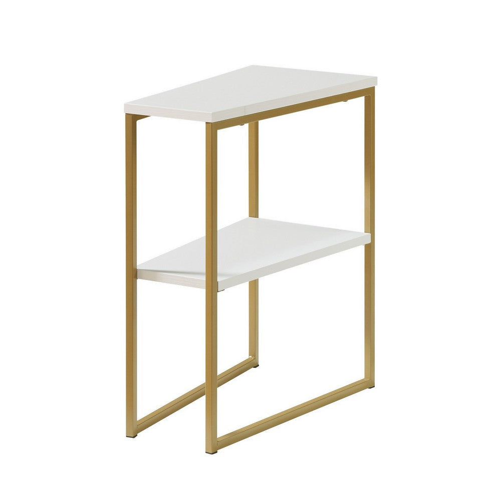 Bery 24 Inch Chairside Table 2 Shelves Gold Metal Frame White Finish By Casagear Home BM311573