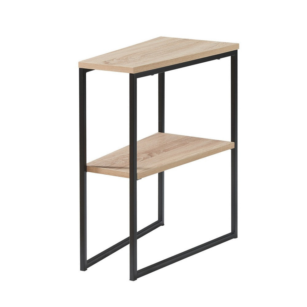 Bery 24 Inch Chairside Table 2 Shelves Black Metal Frame Brown Finish By Casagear Home BM311574