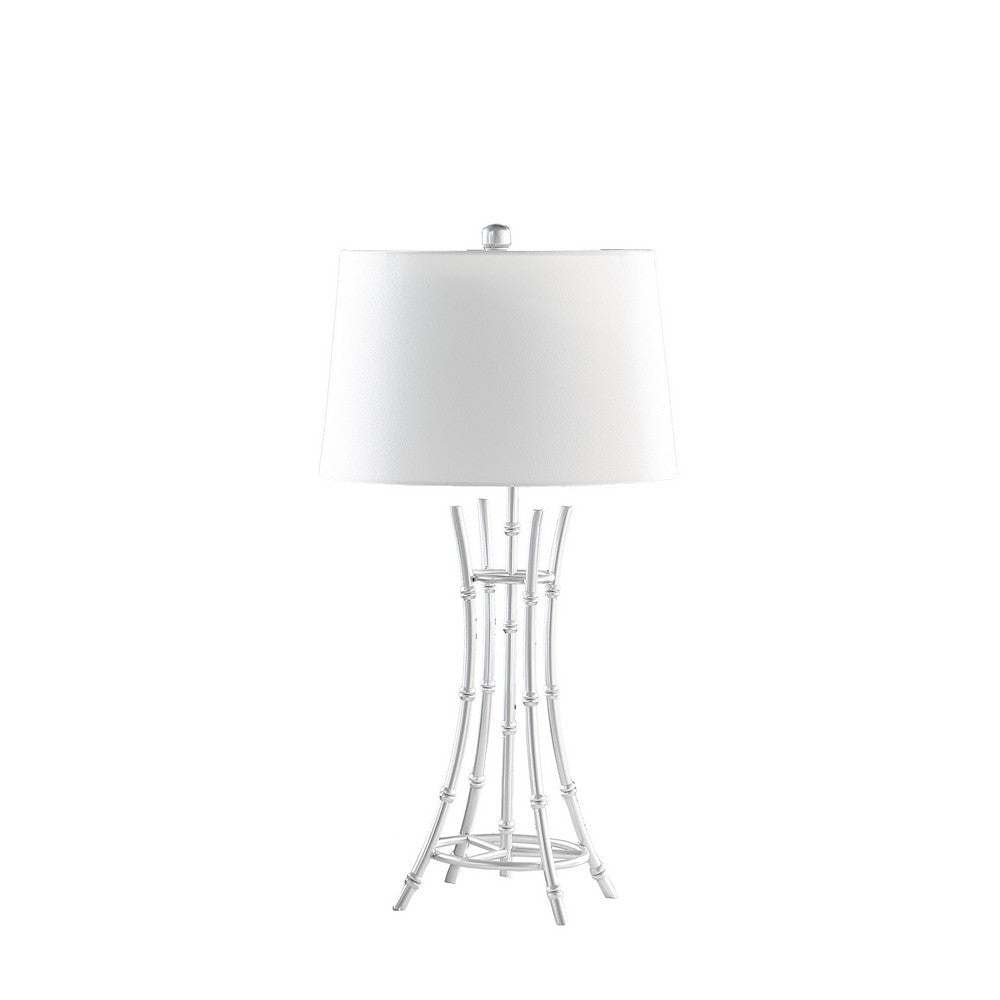 Lisi 29 Inch Table Lamp, White Shade, Silver Mettalic Bamboo Style Base By Casagear Home