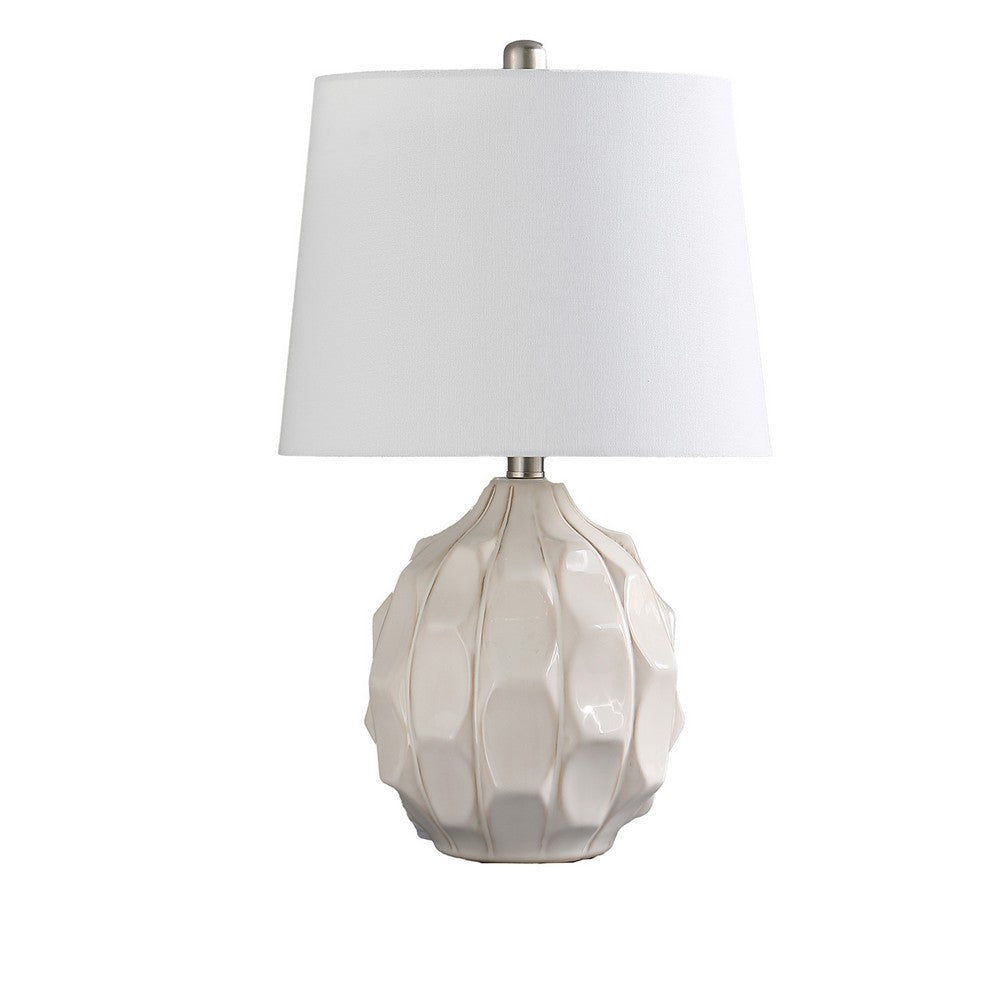 22 Inch Table Lamp, Cream Round Cascading Ceramic Design Urn, Brushed Metal By Casagear Home