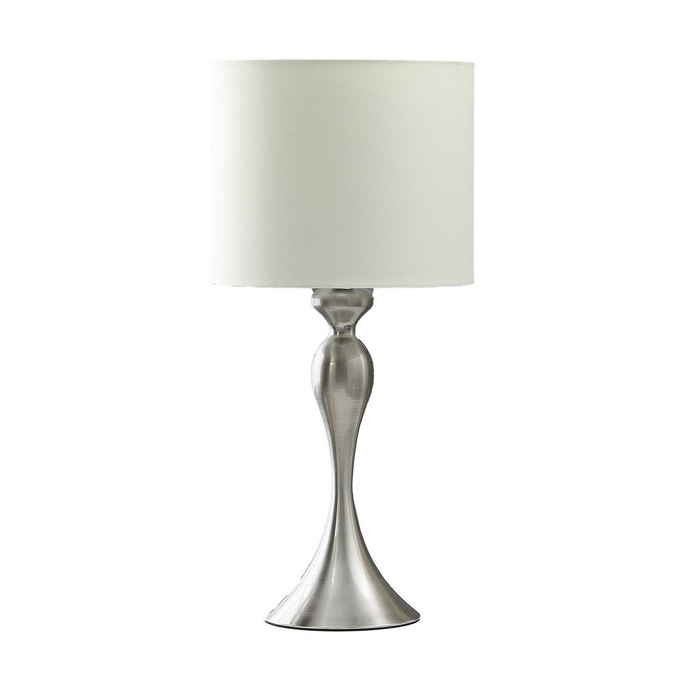 Omi 25 Inch Table Lamp, Drum White Shade, Sleek Modern Brushed Silver Body By Casagear Home