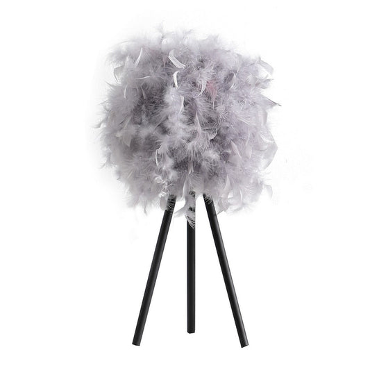 Rio 21 Inch Accent Table Lamp, Gray Feather Shade, Black Metal Tripod Base By Casagear Home