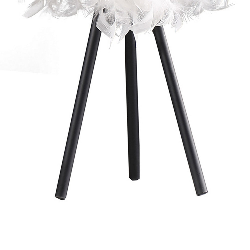 Rio 21 Inch Accent Table Lamp White Feather Shade Black Metal Tripod Base By Casagear Home BM311586