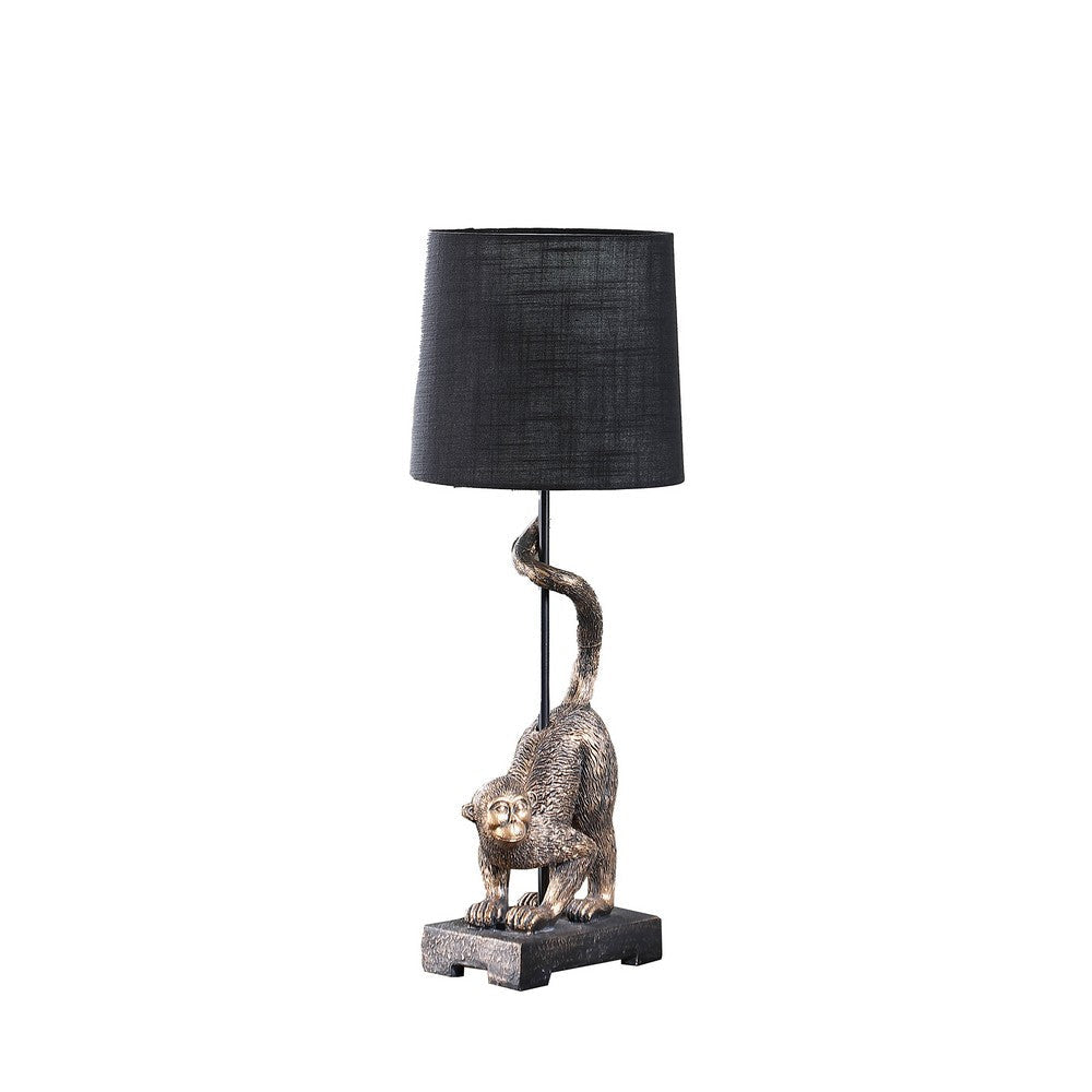 Ree 24 Inch Accent Table Lamp, Monkey Resin Sculpture, Drum Shade, Bronze By Casagear Home