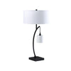 Jiya 29 Inch Arc Table Lamp Hanging Design 2 White Drum Shades Black By Casagear Home BM311590