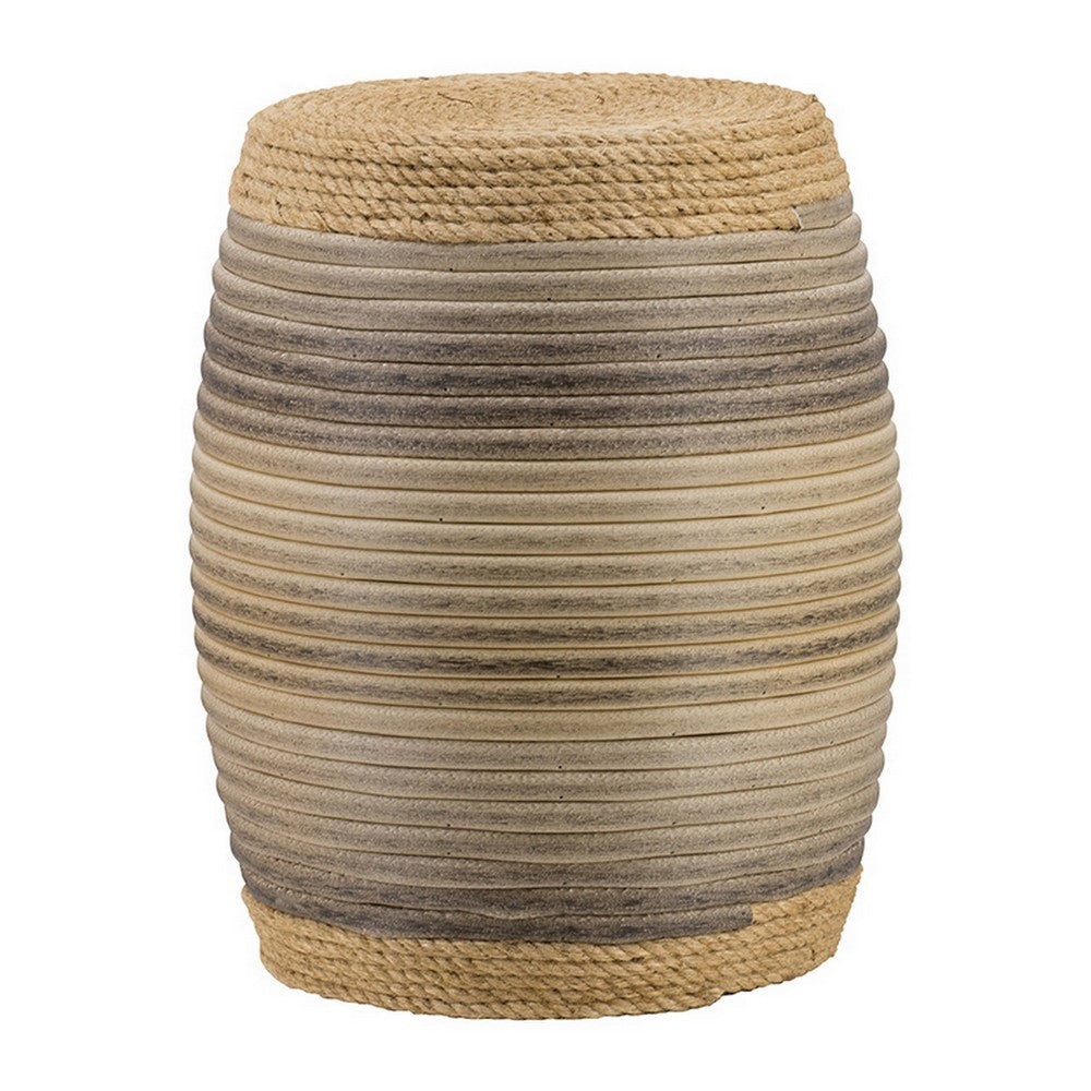 18 Inch Side Table, Drum Barrel Shape, Rattan Rope Top, Fir Wood, Brown By Casagear Home