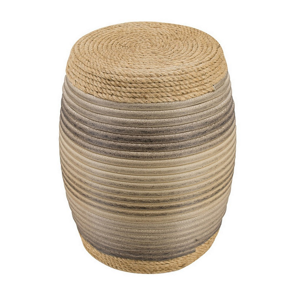 18 Inch Side Table Drum Barrel Shape Rattan Rope Top Fir Wood Brown By Casagear Home BM311667