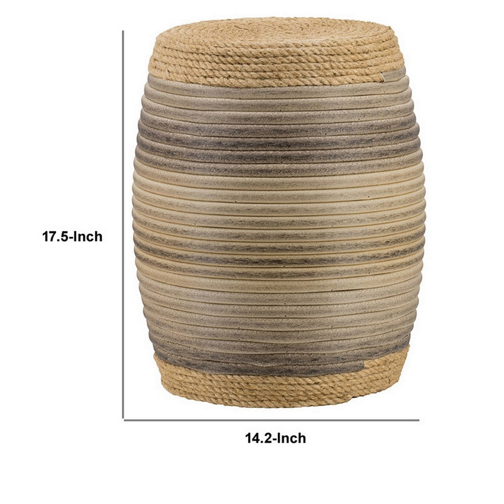 18 Inch Side Table Drum Barrel Shape Rattan Rope Top Fir Wood Brown By Casagear Home BM311667