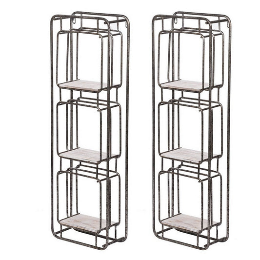 36 Inch Shelves Set of 2, 3 Tier Design, Iron Frame, Wood, Gray Finish By Casagear Home