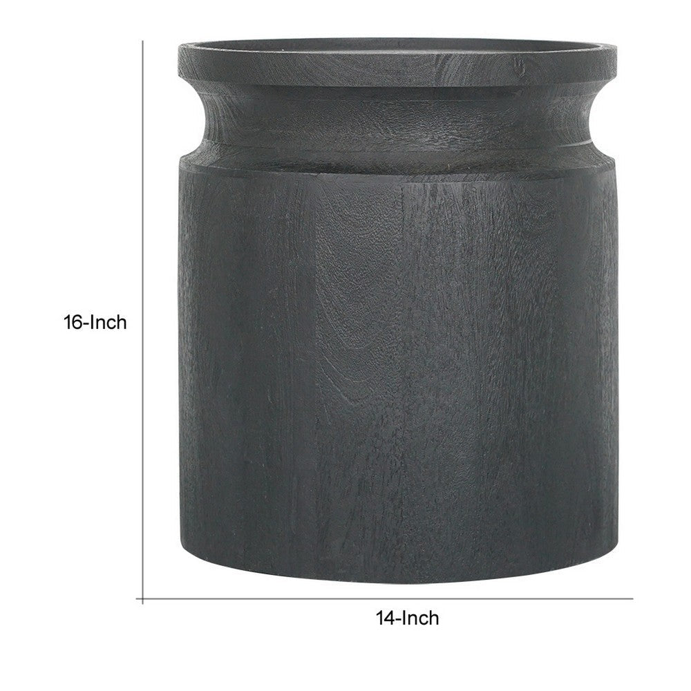 16 Inch Side End Table Modern Cylinder Jar Like Design Mango Wood Black By Casagear Home BM311676