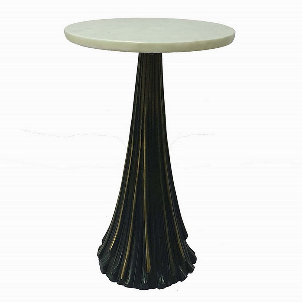 18 Inch Side Drink Table, Tall Tassel Frame, Round Top, Metal, Black, White By Casagear Home