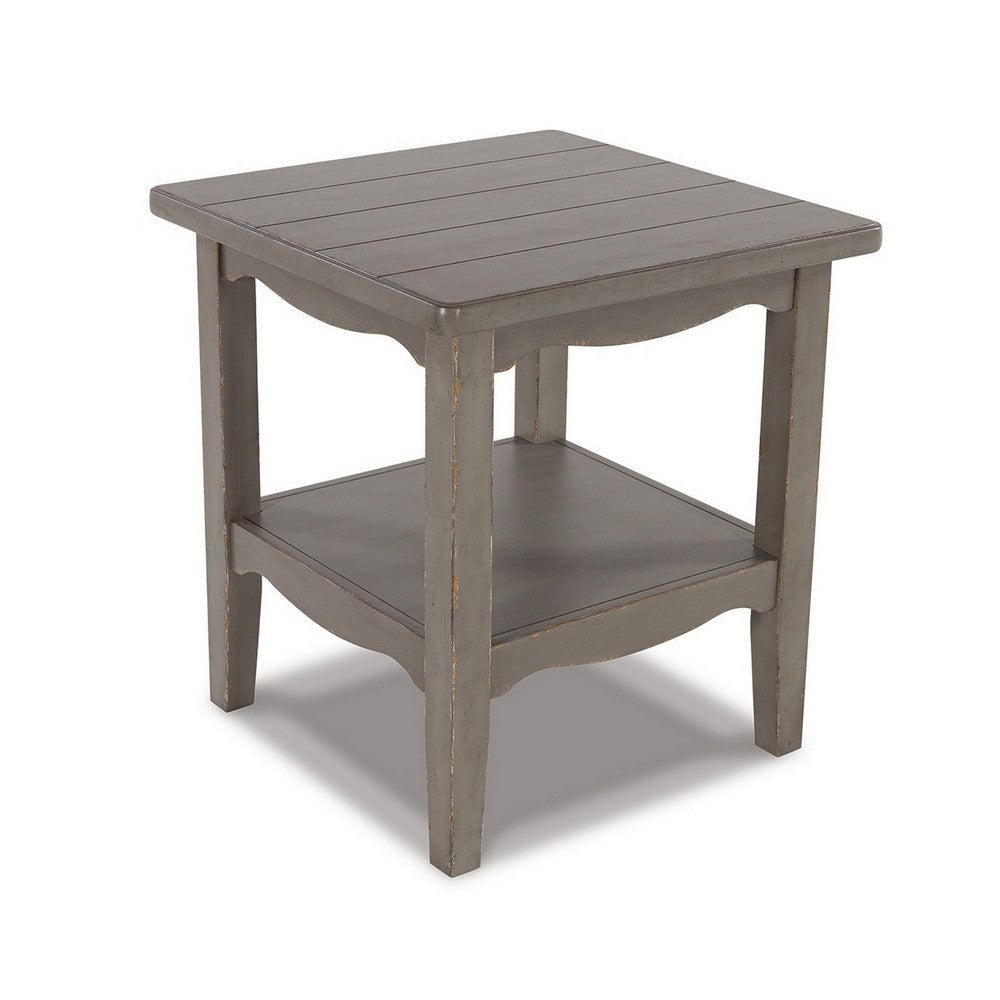 Arin 26 Inch Side End Table, Open Shelf, Vintage Style Gray Hardwood By Casagear Home