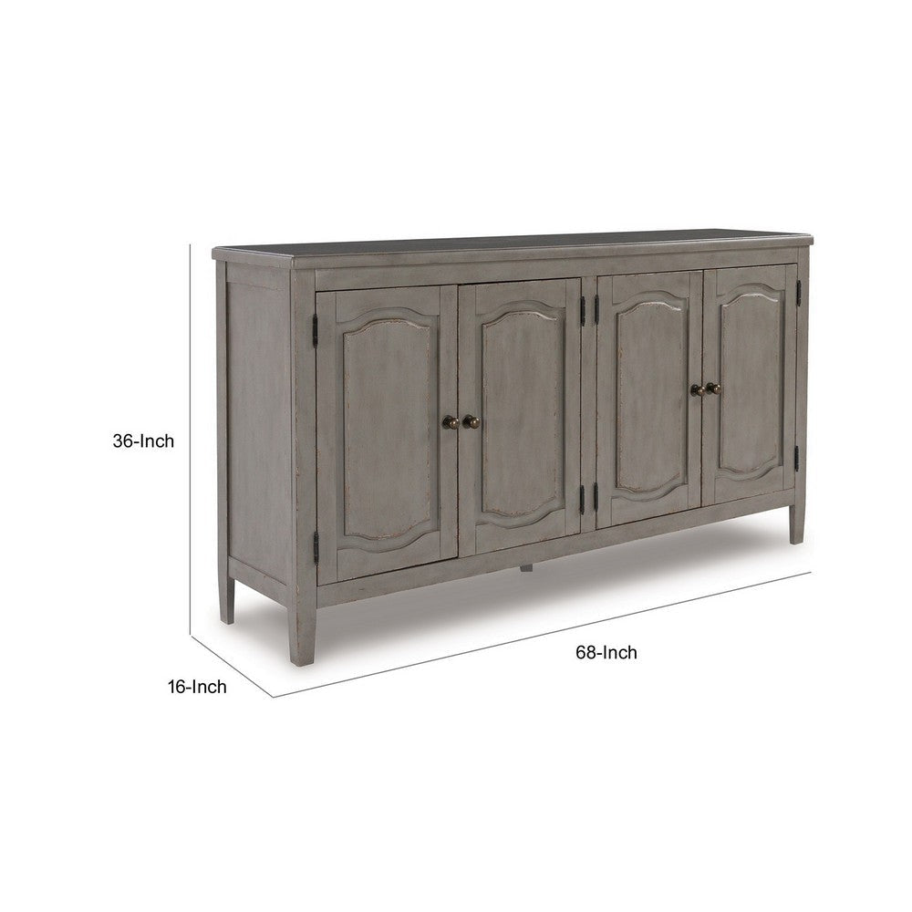 Arin 68 Inch Sideboard Cabinet Console with 2 Doors Antique Gray Wood By Casagear Home BM311735